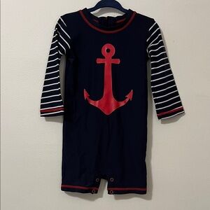 HATLEY Infant Boys 9-12mo Rash Guard One Piece Swimsuit Nautical Anchor UPF 50+
